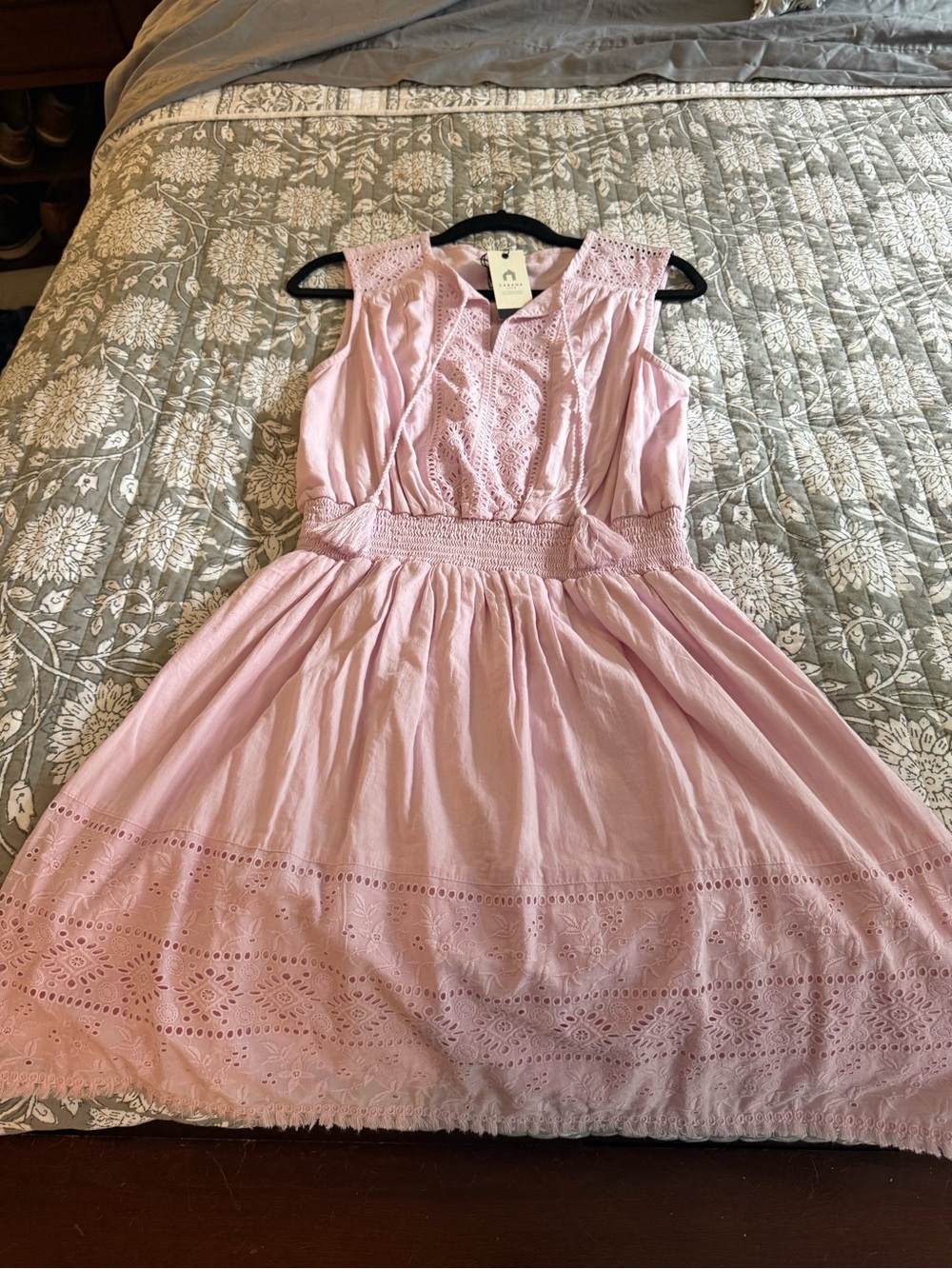 NWT Cabana Lilac Schiffli Eyelet Dress with Tassels size : Medium  Non smoking